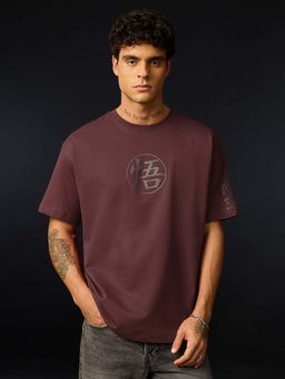 The Souled Store - Men Burgundy Power Printed Oversized T-shirt