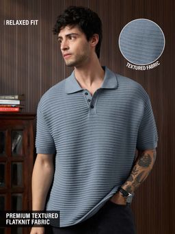 The Souled Store - Men Blue Azure Textured Polo T-shirt