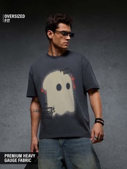 The Souled Store - Men Charcoal Punk Rock Oversized Graphic Printed T-shirt