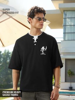 The Souled Store - Men Black Super Embroidered Oversized T-shirt