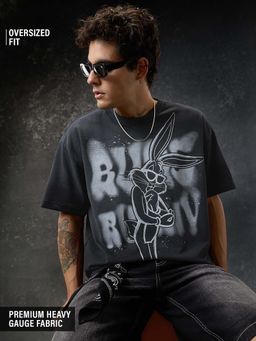 The Souled Store - Men Charcoal Looney Cool Graphic Printed Oversized T-shirt