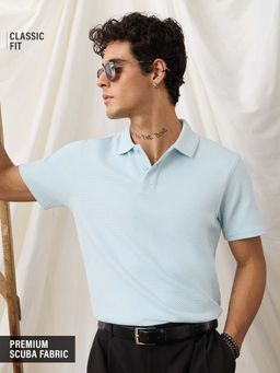 The Souled Store - Men Sky Blue Textured Polo T-shirt
