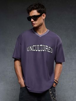 The Souled Store - Men Purple Text Embroidered Oversized T-shirt