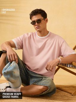 The Souled Store - Men Rose Pink Solid Oversized T-shirt