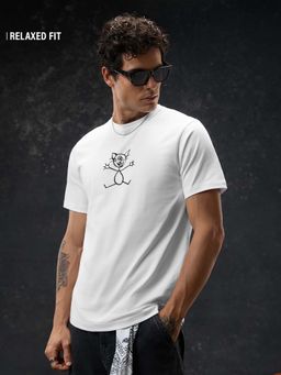 The Souled Store - Men White Smelly Cat Printed Relaxed Fit T-shirt