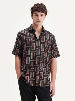 Rare Rabbit - Men Black Geometric Printed Regular Fit Shirt