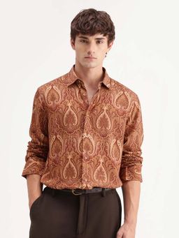 Rare Rabbit - Men Rust Viscose Regular Fit Paisley Printed Shirt