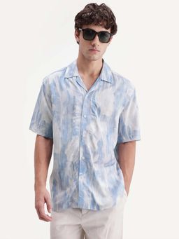Rare Rabbit - Men Blue Viscose Regular Fit Abstract Printed Shirt