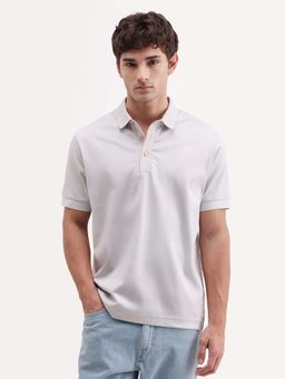 Rare Rabbit - Men White Cotton Blend Regular Fit Solid Polo T-shirt