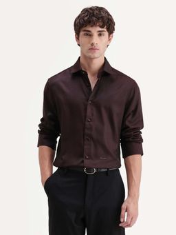 Rare Rabbit - Men Maroon Regular Fit Jacquard Textured Shirt