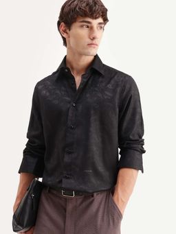 Rare Rabbit - Men Black Regular Fit Jacquard Paisley Printed Shirt