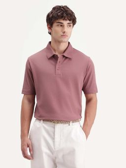 Rare Rabbit - Men Dusky Rose Pink Cotton Regular Fit Solid Polo T-shirt