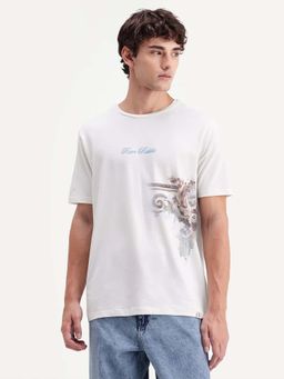 Rare Rabbit - Men White Cotton Blend Fabric Regular Fit Graphic Printed T-shirt