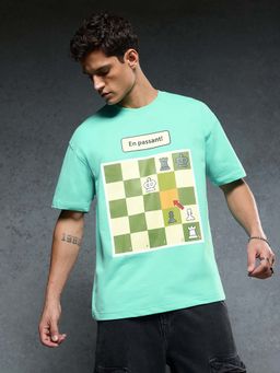 The Souled Store - Men Turquoise Oversized Graphic Printed T-shirt