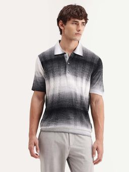 Rare Rabbit - Men Grey Regular Fit Flat Knit Yarn Dyed Polo T-shirt