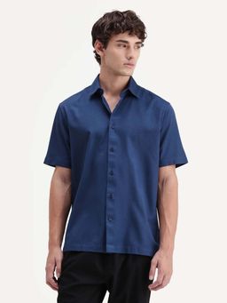Rare Rabbit - Men Navy Blue Cotton Fabric Regular Fit Solid Shirt