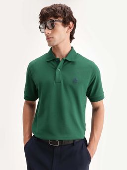 Rare Rabbit - Men Green Cotton Blend Solid Regular Fit Polo T-shirt