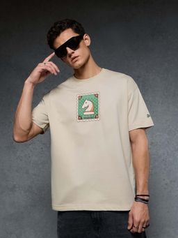 The Souled Store - Men Beige Graphic Printed Official Knight Oversized T-shirt