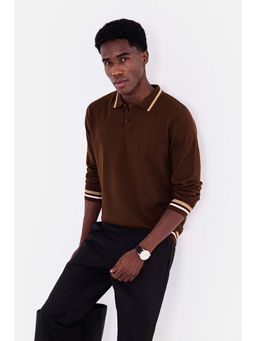 Snitch - Men Brown Solid Full Sleeves Regular Casual Polo T-shirt