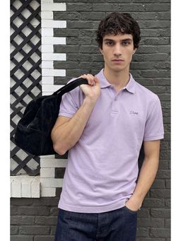 Snitch - Men Lavender Solid Half Sleeves Regular Casual Polo T-shirt