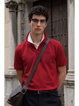 Snitch - Men Red Solid Half Sleeves Regular Casual Polo T-shirt