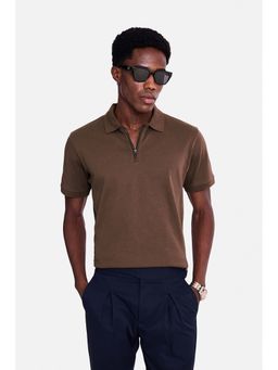 Snitch - Men Dark Brown Solid Half Sleeves Regular Polo T-shirt