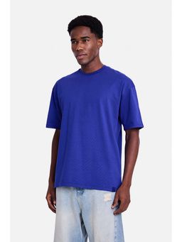 Snitch - Men Blue Solid Half Sleeves Oversized Casual T-shirt