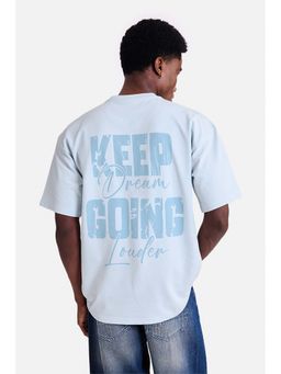 Snitch - Men Light Blue Typography Half Sleeves Oversized Casual T-shirt
