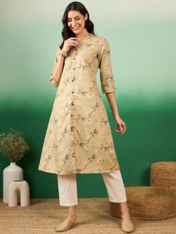 Vastramyaa - Womens Beige Floral Printed A-Line Kurta