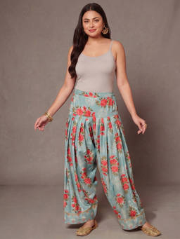 Ahalyaa - Women Blue Floral Printed Farshi Salwar