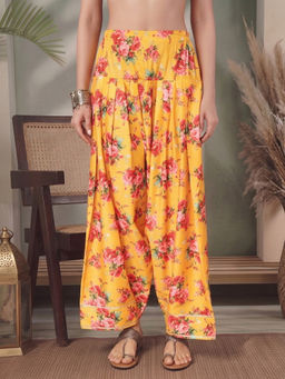 Ahalyaa - Women Yellow Floral Printed Farshi Salwar