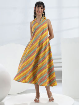 Gerua By Libas - Multi-Color Stripes Woven Design A-Line Dress