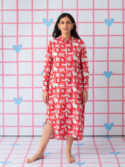 Phutari - Red Block Printed Shirt Dress