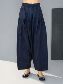 Vastramay - Women Navy Blue Cotton Solid Salwar