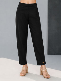 Vastramay - Women Black Cotton Solid Pant