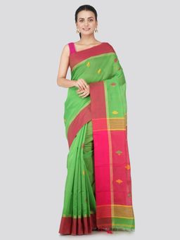 PinkLoom - Women's Cotton Silk Saree With Unstitched Blouse Piece,Green