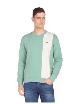 Arrow Sports - Men Teal Crew Neck Color Block Sweatshirt