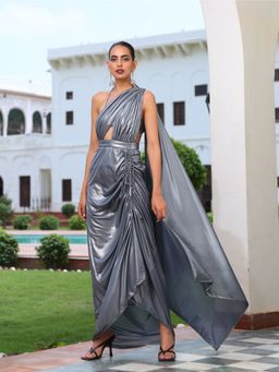 Swtantra - Avant-Garde Knit Pre-Draped Saree with Blouse with Stitched