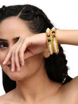 Anika's Creations - Pearl Studded Moti Traditional Gold Plated 2 Pcs Bangles Set