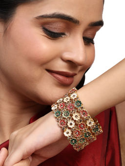 Anika's Creations - Festive Gold Plated Bangles With Enamelled And Stone Embellishments