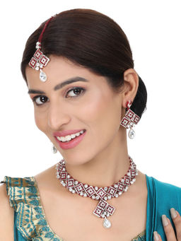Anika's Creations - Brass Maroon Jewellery Set - Elegance In Rich Maroon Hues