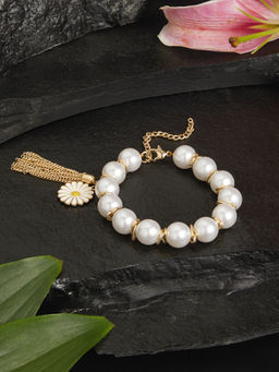 Zaveri Pearls - Gold Tone White Pearls Beaded Contemporary Classy Bracelet