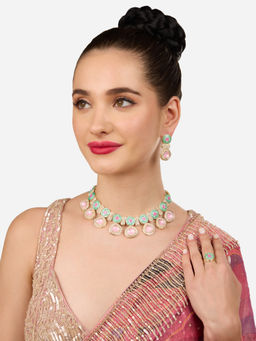 Zaveri Pearls - Multicolor Meenakari Stone Diamonds Necklace and Earring with Ring (Set of 3)
