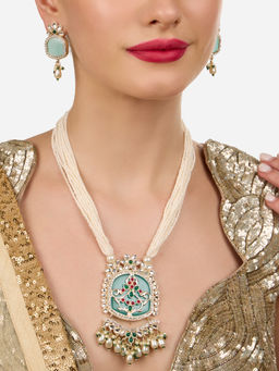 Zaveri Pearls - Multicolor Stones Multistrand Necklace with Earring and Ring (Set of 3)