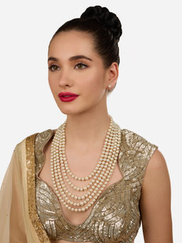 Zaveri Pearls - Gold Tone Statement Pearls Multilayer Necklace and Earring (Set of 2)