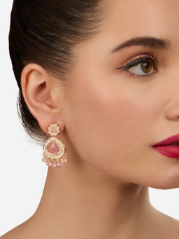 Zaveri Pearls - Pink Stones Austrian Diamonds Minimal Beads Drop Earring