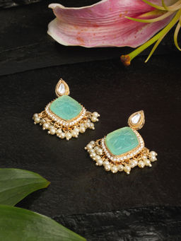 Zaveri Pearls - Mint Green Stone Austrian Diamond Minimal Ethnic Drop Earring