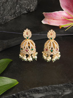 Zaveri Pearls - Pink and Green Austrian Diamond Embellished Ethnic Jhumka Earring