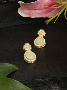 Zaveri Pearls - Green Stones Austrian Diamonds Minimal Ethnic Drop Earring