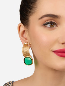Zaveri Pearls - Green Stone Embellished Elephant Design Drop Earring